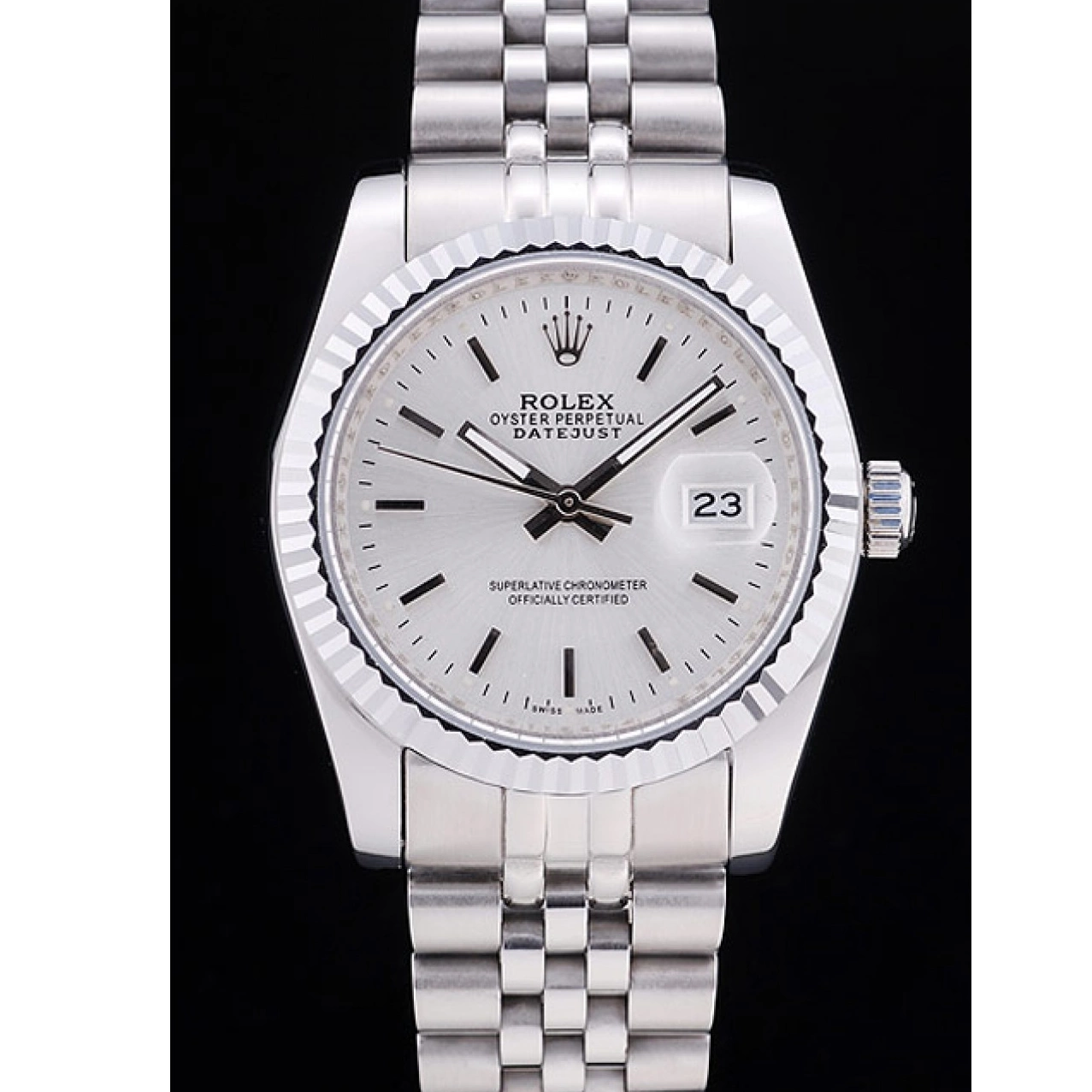 Aaa replica watch Bezel Silver Ribbed Datejust Dial 7457 Rolex 0725